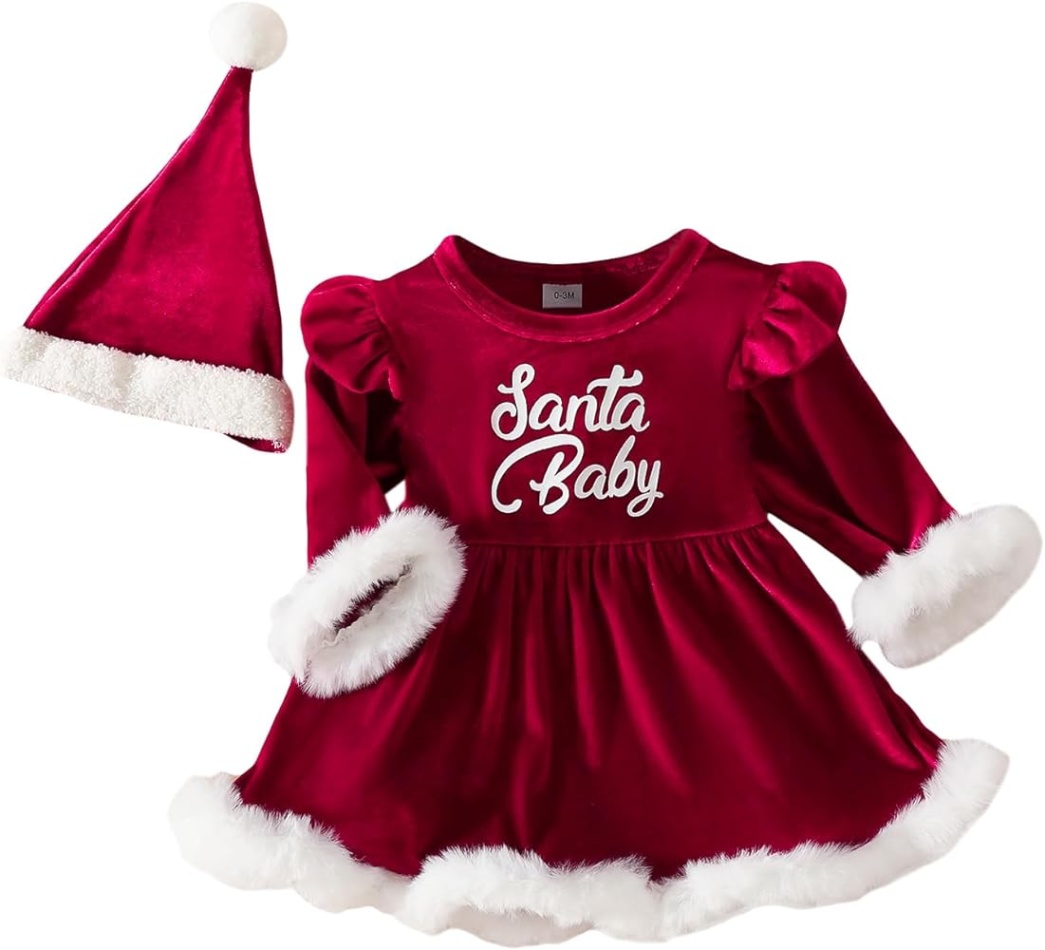 0-3 month christmas outfit Bulan 1 Karwuiio Newborn Christmas Outfit Baby Girl Santa Dress Long Sleeve Ruffle  Romper Dress Infant First Christmas Clothes